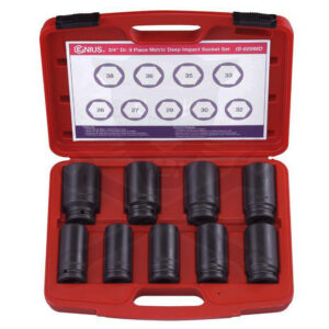 Légkulcsfej készlet 3/4"  9 db 26-38 mm metrikus hosszú 6 l. Genius