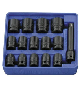 Tálcás Genius dugókulcs, gépi készlet 6 lapú normál 1/2" 15 db-os 1/6
