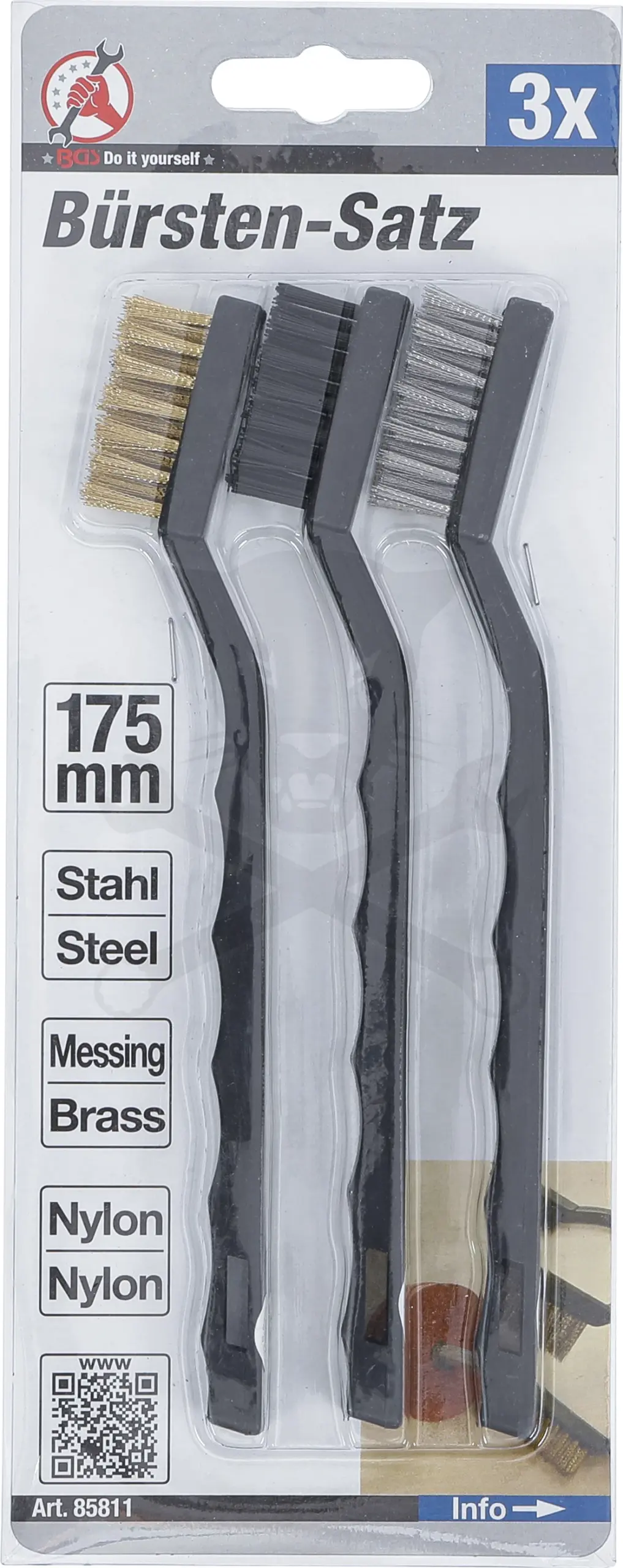 Drótkefe készlet 175 mm 3 db-os acél + réz + műanyag - Kraftmann - Image 4