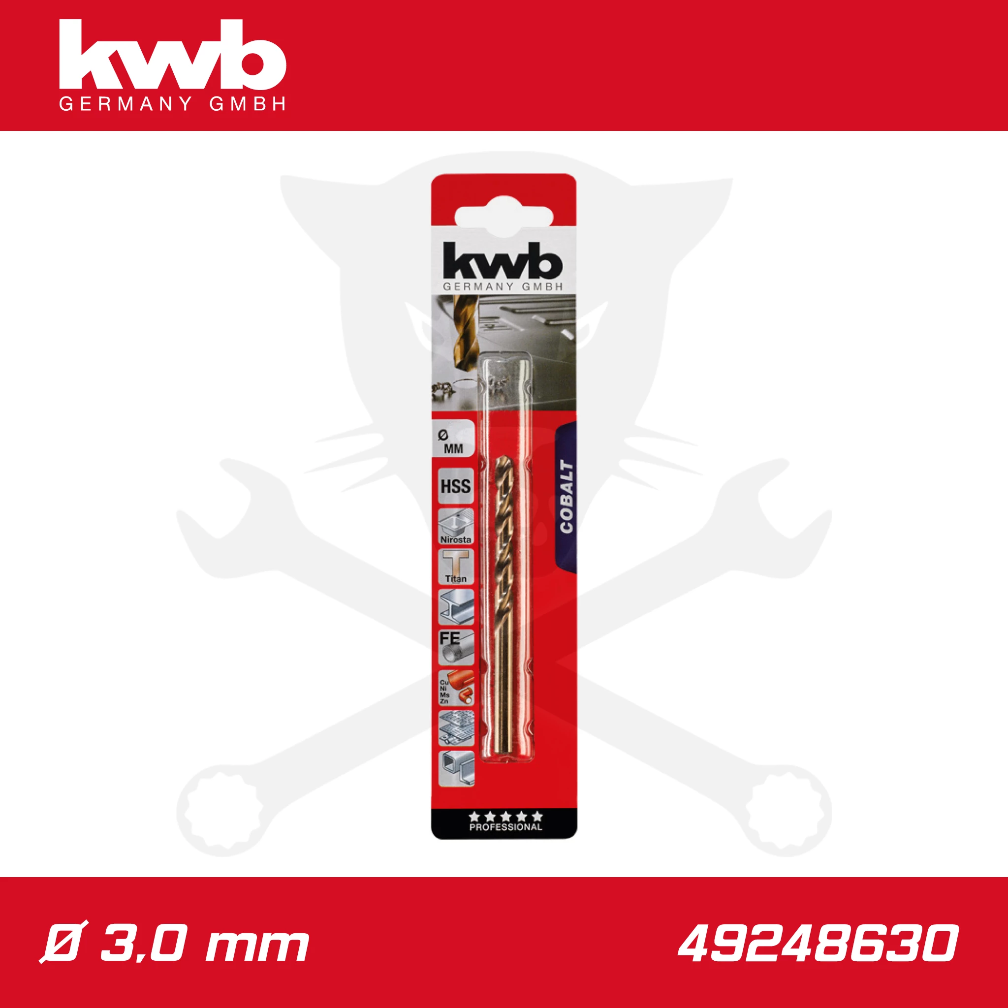 Csigafúró 3,0 mm HSS-E Co5 DIN 338 Profi 5% Cobalt - KWB - Image 2