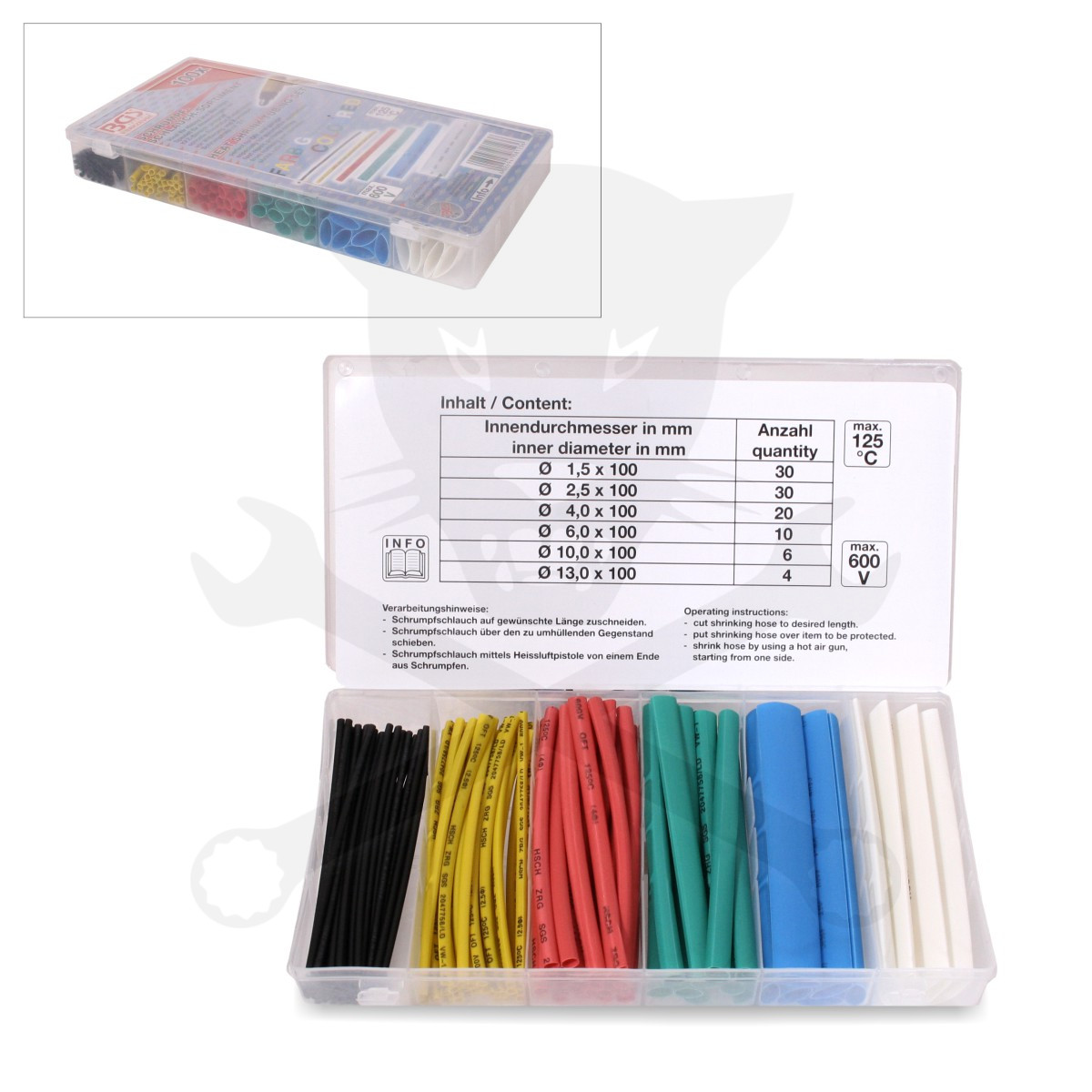 Zsugorcső készlet - színes 100 db-os 1.5-13.0 mm - BGS
