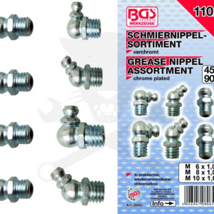 Zsírzógomb készlet 110 db-os M6x1.0 - M8x1.25 - M10x1.5 - BGS
