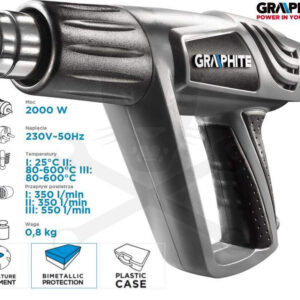 Hőlégfúvó Graphite 2000 W-os 3 fokozatú 25-600°C