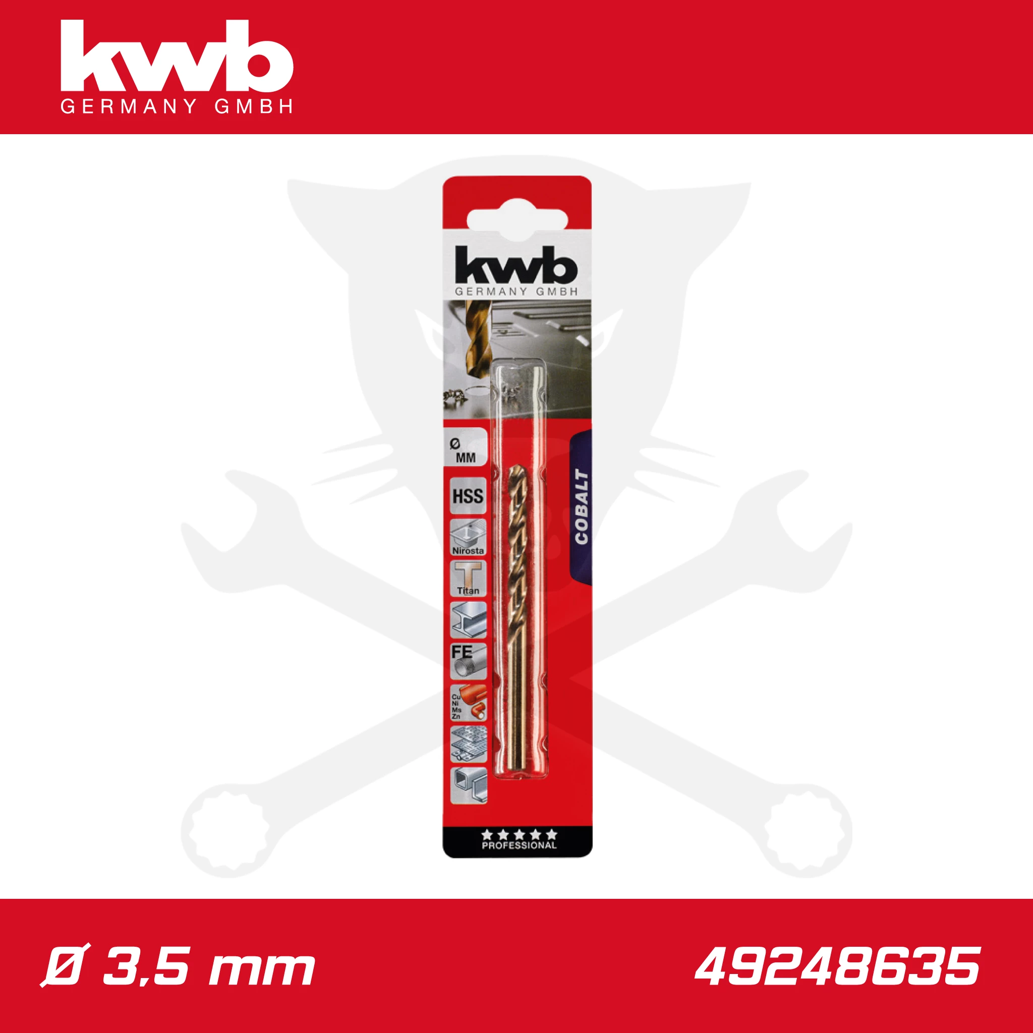 Csigafúró 3,5 mm HSS-E Co5 DIN 338 Profi 5% Cobalt - KWB - Image 2