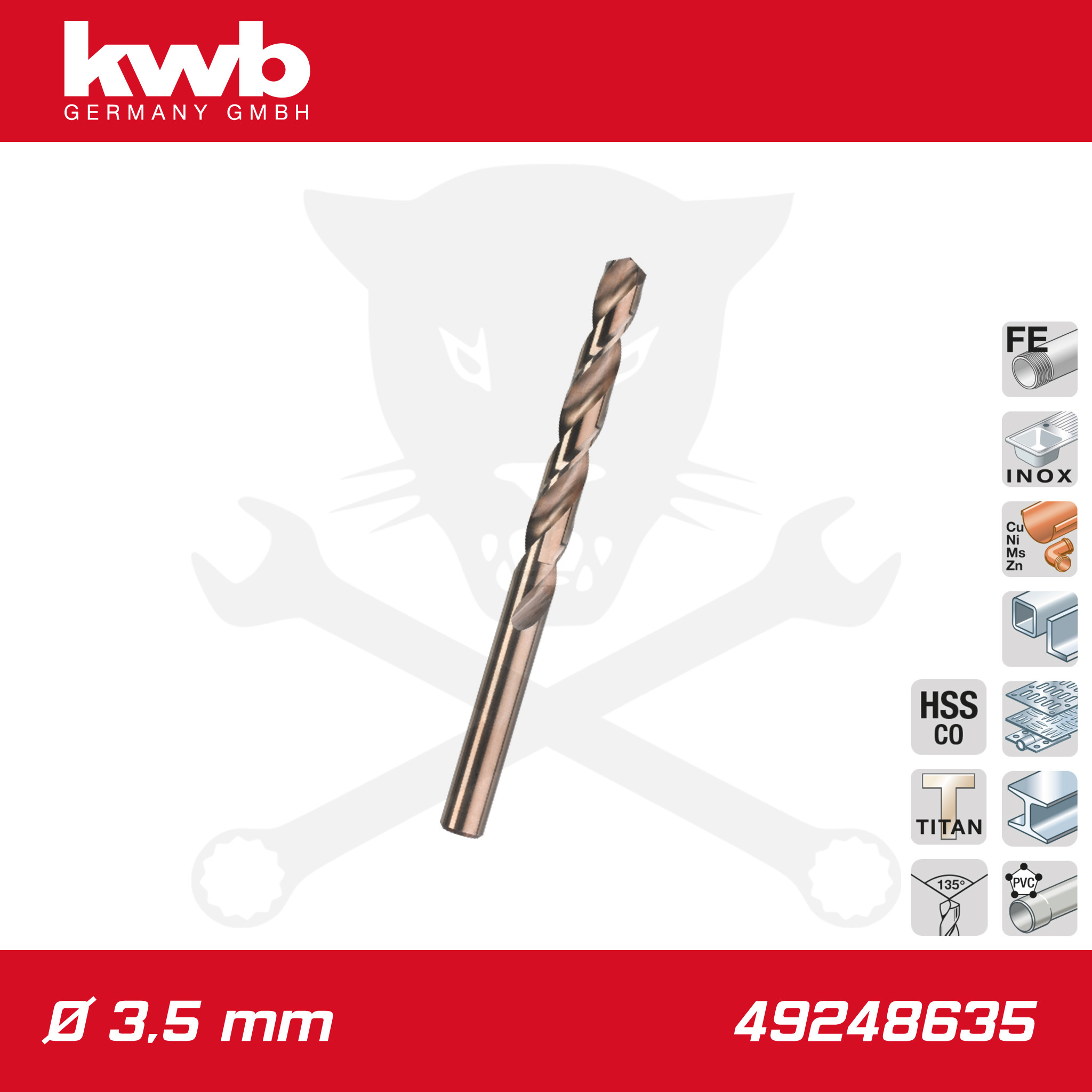 Csigafúró 3,5 mm HSS-E Co5 DIN 338 Profi 5% Cobalt - KWB