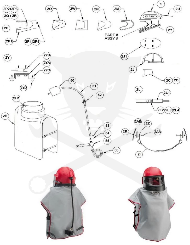 Homokfúvó géphez védősisak Apollo 600 tartozék 19V Légző szelep Clemco - Image 4
