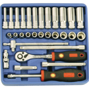 Tálcás Genius dugókulcs készlet 12 szögű rövid+hosszú 1/4" 30 db-os - 1/6