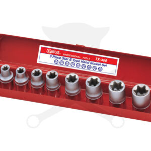 Dugókulcs - crowafej készlet 1/2" belső E-torx E10-E24 9 db-os Genius