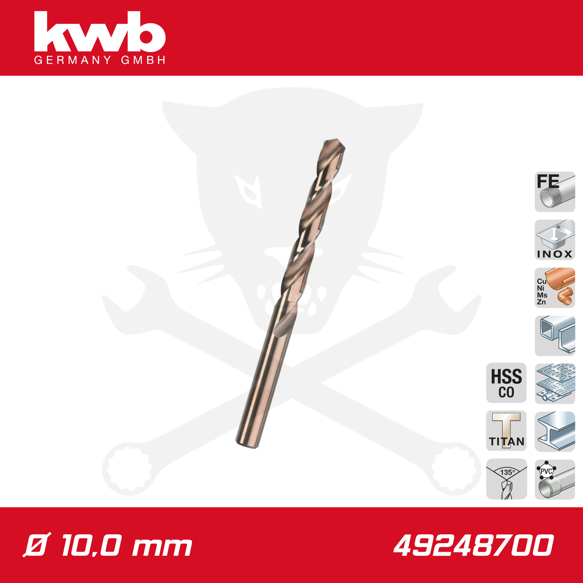 Csigafúró 10,0 mm HSS-G Co5 DIN 338 Profi 5% Cobalt - KWB