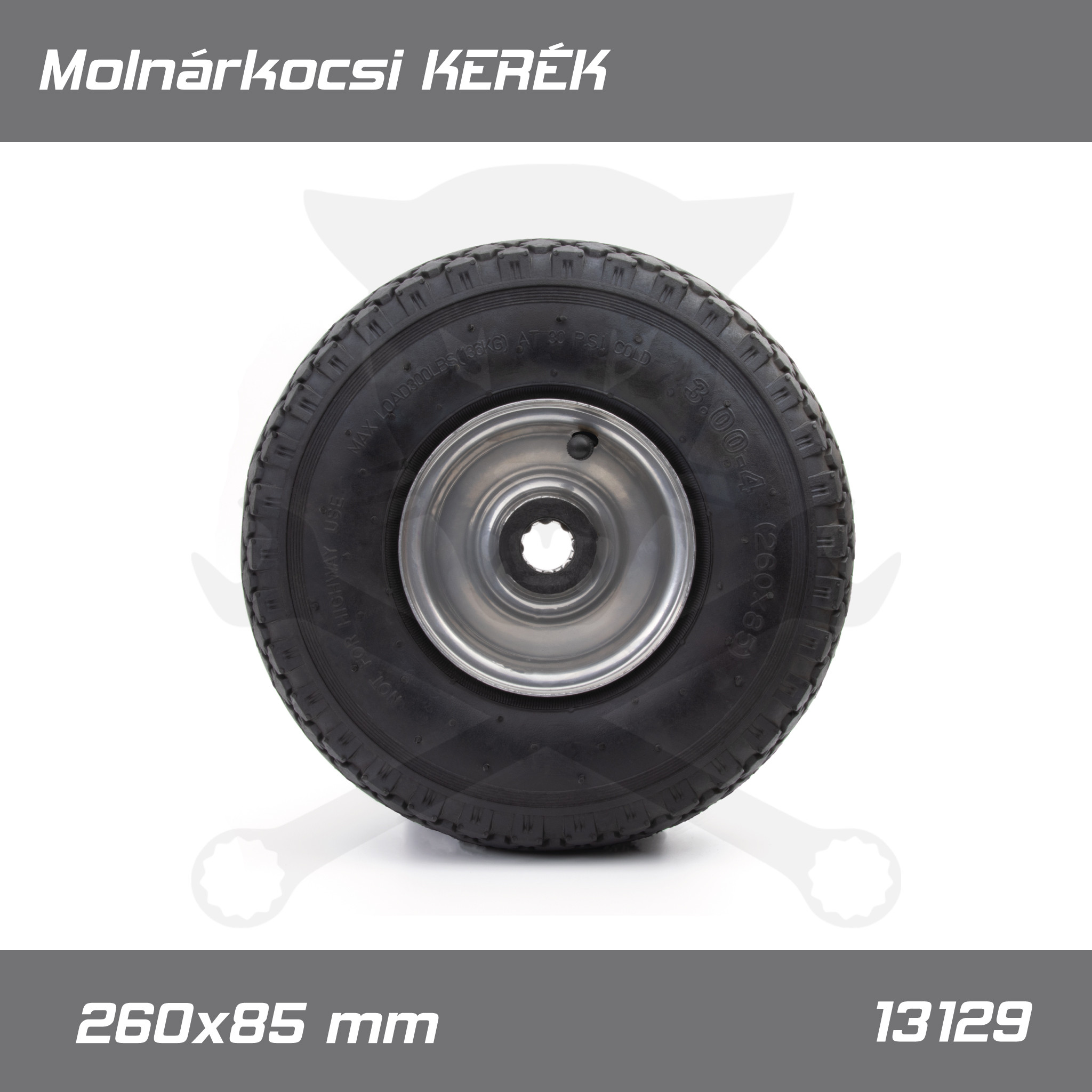 Molnárkocsi KERÉK fémfelnis tűgörgős - gumitömlős 3.00-4 / 260x85 mm