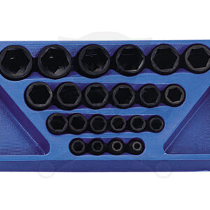 Tálcás Genius dugókulcs, gépi készlet 6 lapú rövid colos 1/2" 22 db-os 1/3