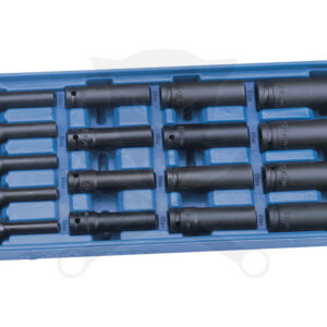 Tálcás Genius dugókulcs, gépi készlet 12 lapú hosszú 1/2" 17 db-os 1/3