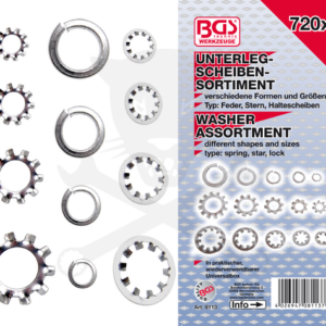 Rugós + körmös alátét készlet 720 db-os 6-8-10 és 1/4"-5/16"-3/8" - BGS