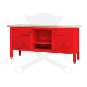 Satupad 1690 mm 2 fiók és 2 polc, 1 nyitott tároló, fa munkalap