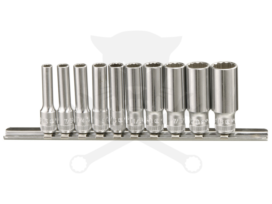 Dugókulcs - crowafej készlet 1/4" 12 szögű COLOS hosszított 10 db Genius