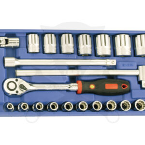 Tálcás Genius dugókulcs készlet 12 szögű metrikus rövid 1/2" 23 db - 1/3