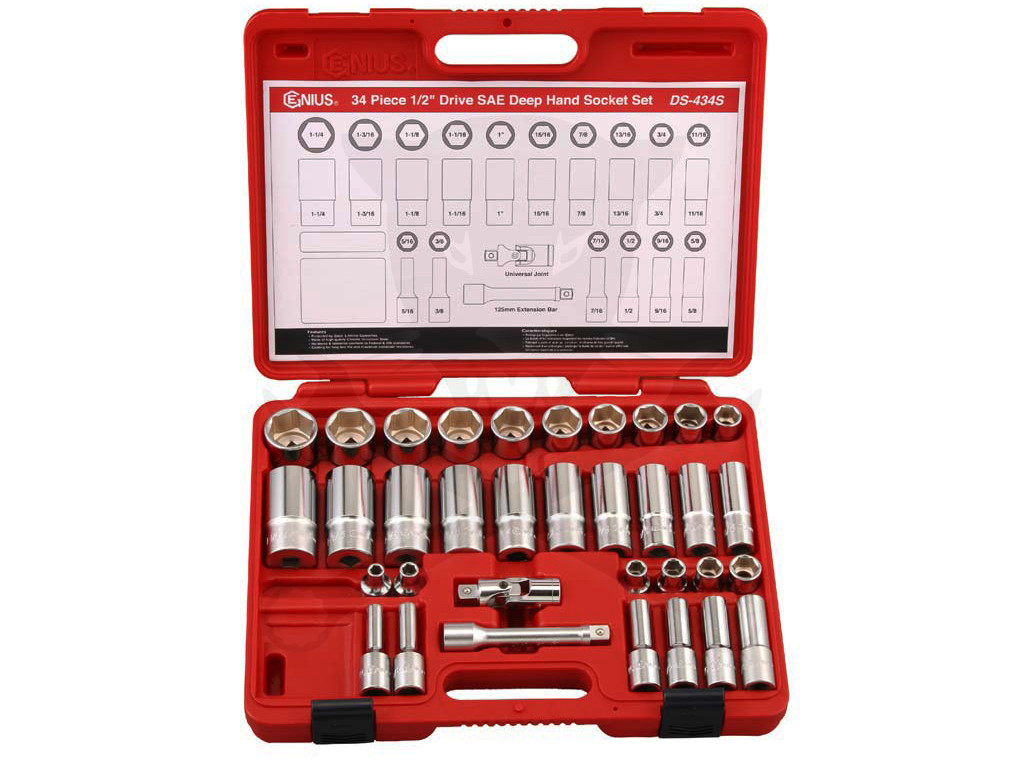 Dugókulcs - crowafej készlet 1/2" 6 lap colos 34 db-os Genius
