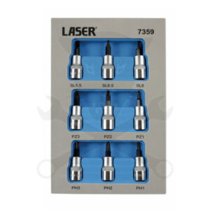 Rátűzőkulcs 9 db-os készlet 3/8" PH -PZ, Lapos 50 mm