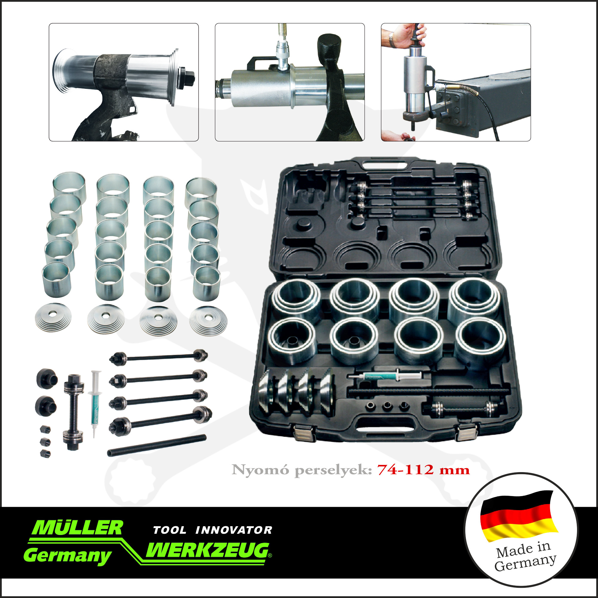 Szilent és csapágy ki-beszerelő klt 74-112 mm - XL - MÜLLER