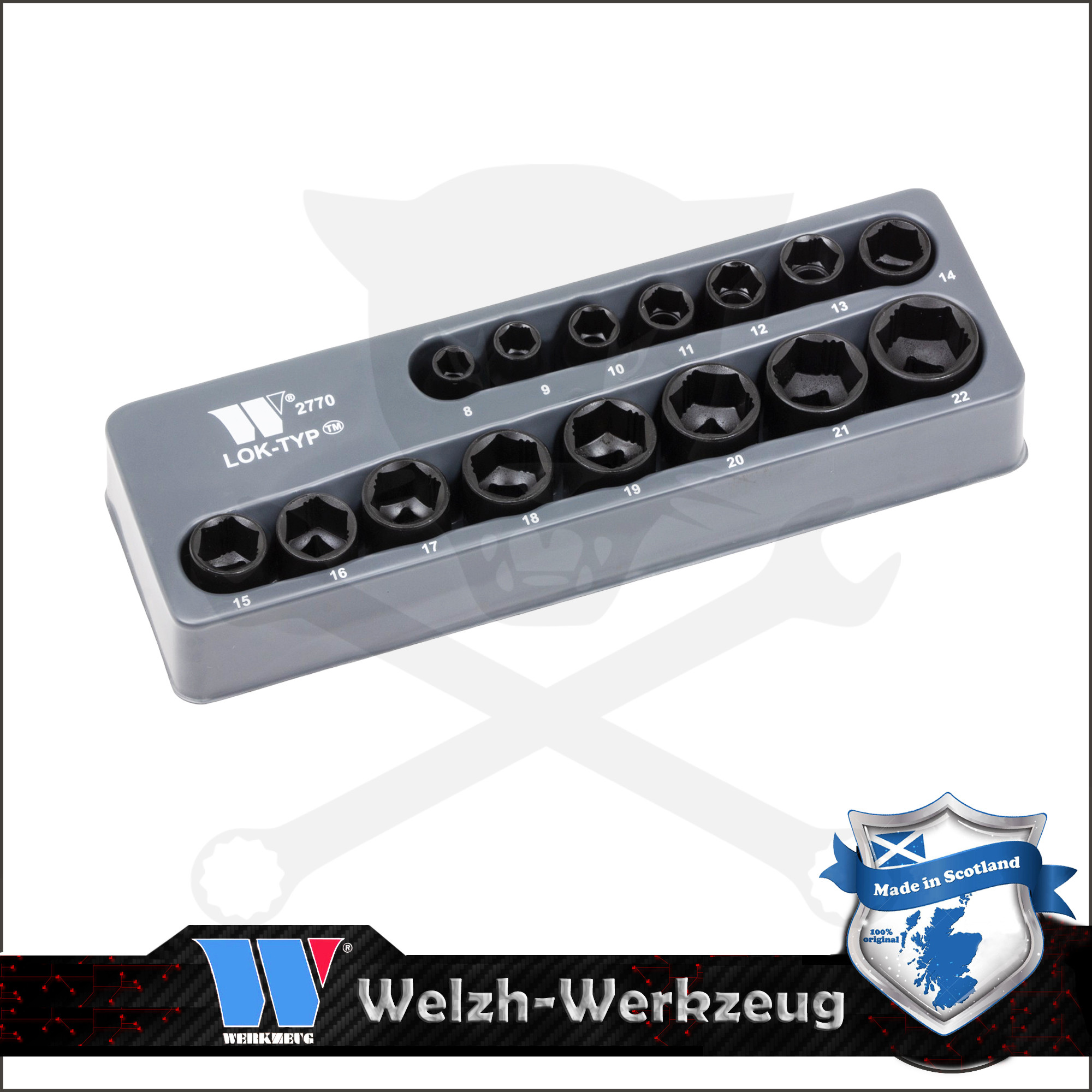 Lok-Typ Légkulcsfej készlet 3/8" 15 db-os spec.6 lap normál 8-22 mm-Welzh