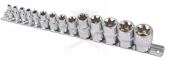 Dugókulcs - crowafej készlet 1/2"-3/8"-1/4" belső torx 14 db-os E4 - E24
