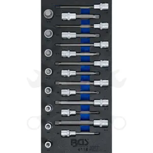Tálcás BGS Bit 1/2" XZN készlet M5-M16 22 db-os 1/3 - EVA tálcás
