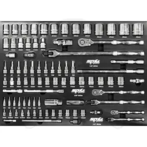Tálcás SP Tools "M" Dugókulcs + rátűzőkulcs készlet1/4"-3/8"-1/2" 86 db-os