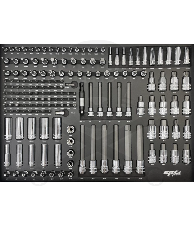 Tálcás SP Tools "M" Rátűzőkulcs klt 1/4"-3/8"-1/2" 171 db-os