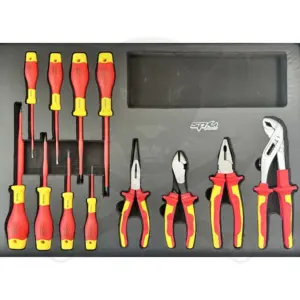 Tálcás SP Tools "M" VDE 1000V-os Fogó,csavarhúzó készlet 12 db-os