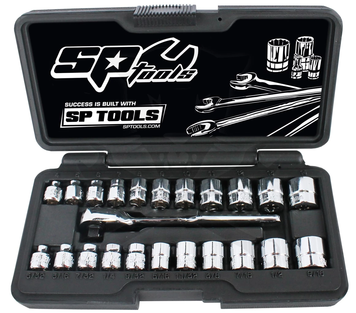 Dugókulcs készlet 1/4" 6 lap metrikus+Colos ALACSONY 23 db SP Tools