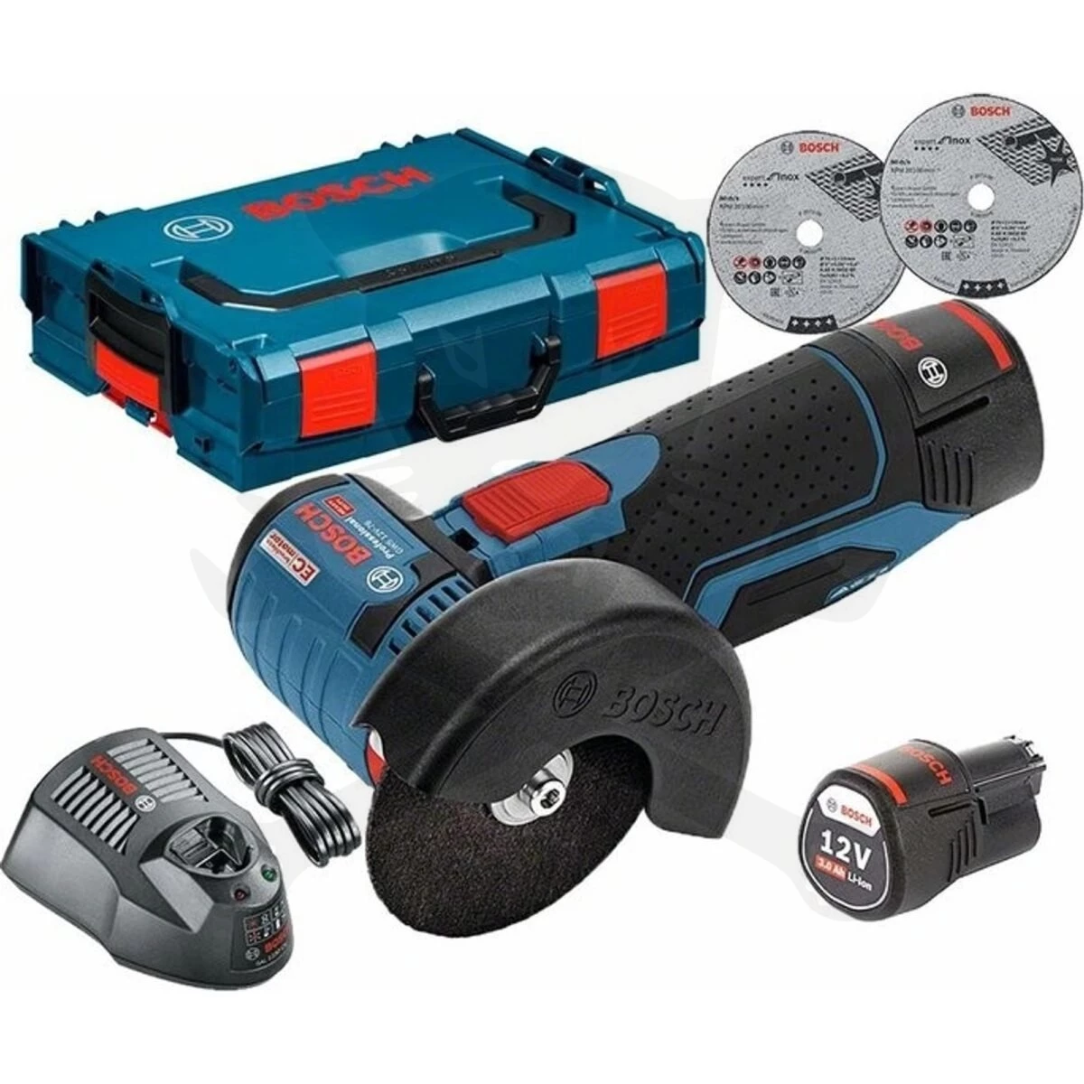 Sarokcsiszoló, akkus 12V 76 mm 2 db 3.0Ah L-Boxx - Bosch
