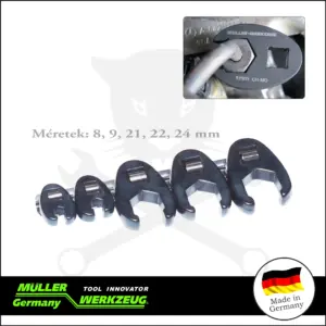 Villáskulcs adapter készlet nyitott 3/8"5 db:8-9-21-22-24 mm"Crowfoot"