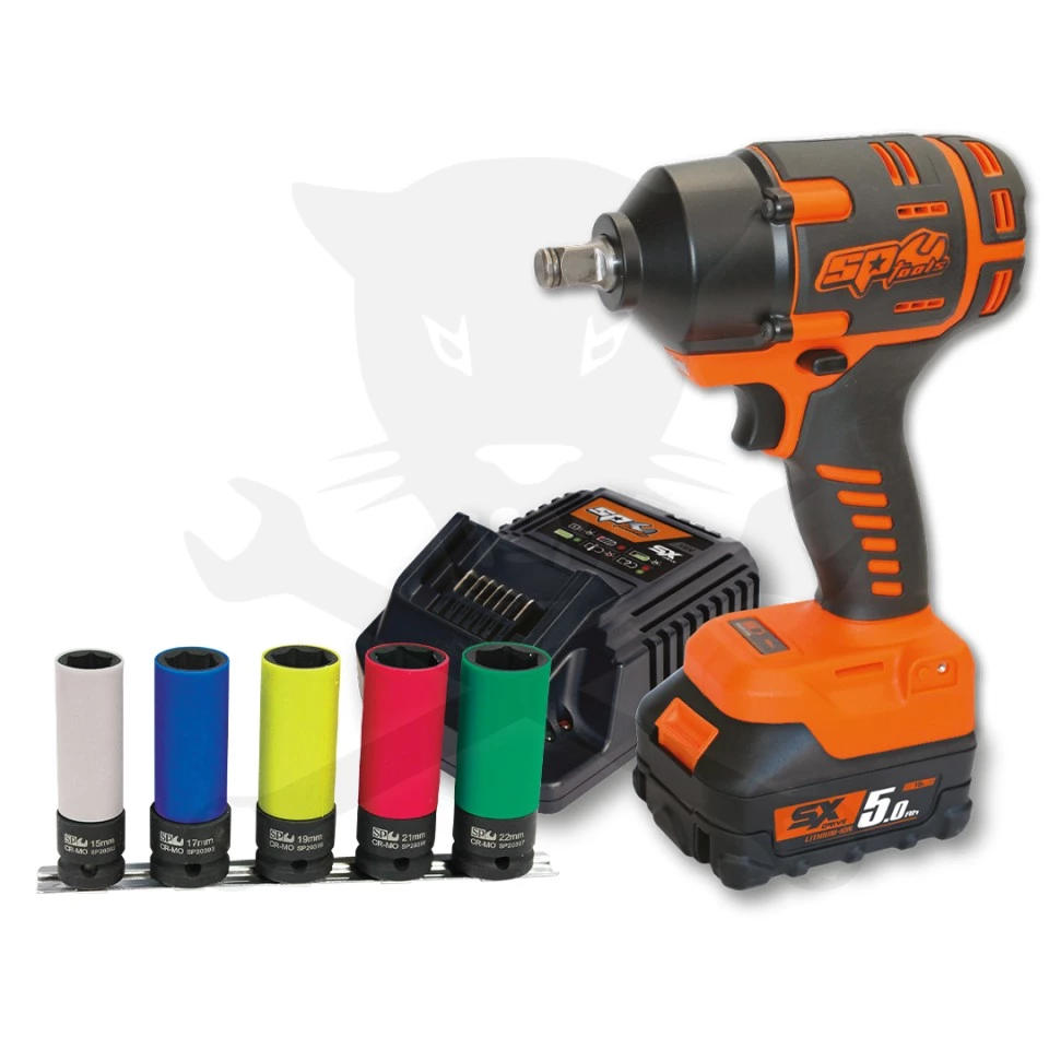 Ütvecsavarozó, akkus 18V 970 Nm 1/2" 1 db 5.0Ah + 5db fej - SP Tools - Image 2