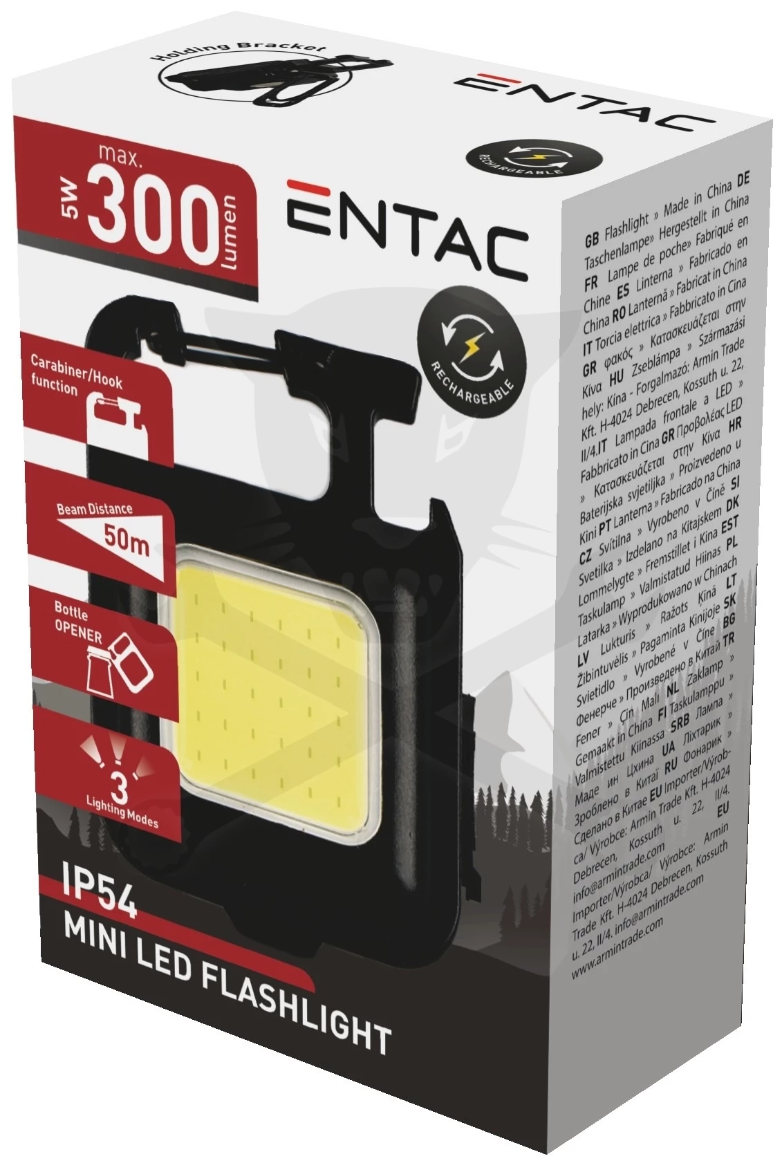 Kulcstartólámpa karabínerrel Li-ion 300 lm COB LED 3 funkciós - ENTAC - Image 3
