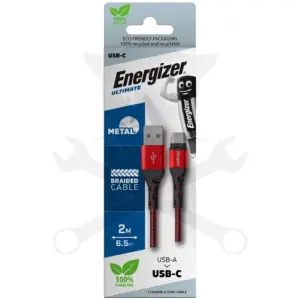 USB töltőkábel USB-C 2M Piros Textil Borítás - Energizer