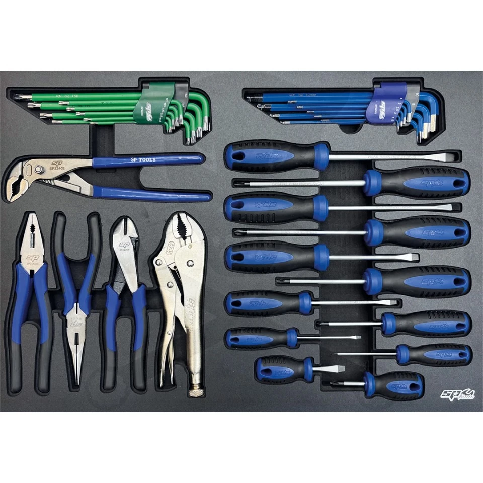 Tálcás SP Tools "M" Fogó + csavarhúzó készlet 35 db-os